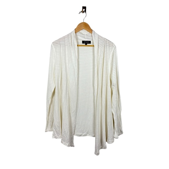Grayson Women’s Open Semi-Sheer Striped Cardigan in Ivory Size L - Picture 1 of 7